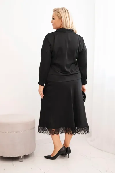 Legínovo Dámska súprava Plus Size so saténovým leskom a čipkou béžová Farba: Hnedá, Veľkosť: UNI