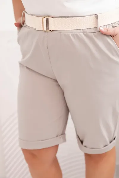 Legínovo Dámske bavlnené kraťasy Plus Size s opaskom hnedé Farba: Hnedá