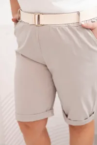 Legínovo Dámske bavlnené kraťasy Plus Size s opaskom hnedé Farba: Hnedá