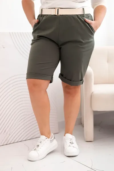 Legínovo Dámske bavlnené kraťasy Plus Size s opaskom hnedé Farba: Hnedá
