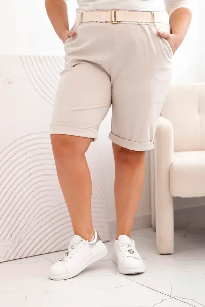 Legínovo Dámske bavlnené kraťasy Plus Size s opaskom hnedé Farba: Hnedá