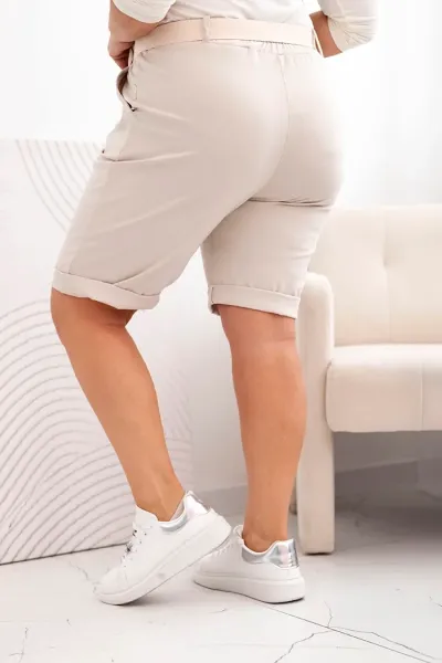 Legínovo Dámske bavlnené kraťasy Plus Size s opaskom hnedé Farba: Hnedá
