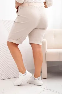 Legínovo Dámske bavlnené kraťasy Plus Size s opaskom hnedé Farba: Hnedá