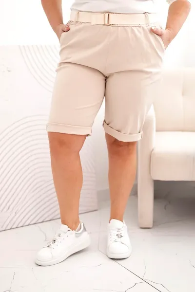 Legínovo Dámske bavlnené kraťasy Plus Size s opaskom hnedé Farba: Hnedá