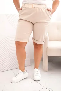 Legínovo Dámske bavlnené kraťasy Plus Size s opaskom hnedé Farba: Hnedá