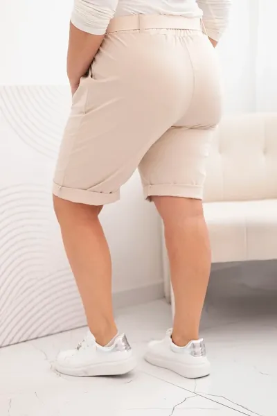 Legínovo Dámske bavlnené kraťasy Plus Size s opaskom hnedé Farba: Hnedá