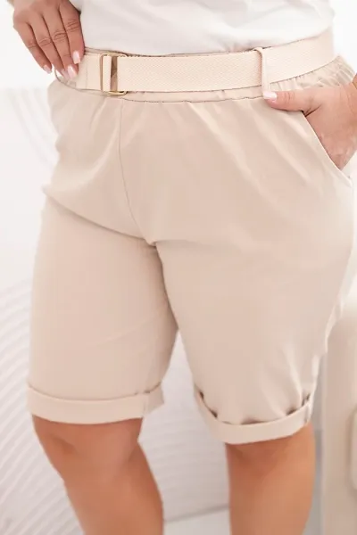 Legínovo Dámske bavlnené kraťasy Plus Size s opaskom hnedé Farba: Hnedá