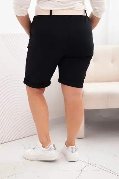 Legínovo Dámske bavlnené kraťasy Plus Size s opaskom hnedé Farba: Hnedá