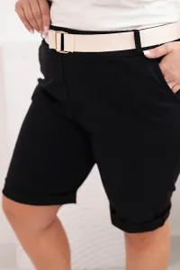 Legínovo Dámske bavlnené kraťasy Plus Size s opaskom hnedé Farba: Hnedá