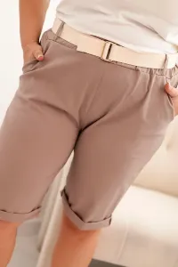 Legínovo Dámske bavlnené kraťasy Plus Size s opaskom hnedé Farba: Hnedá