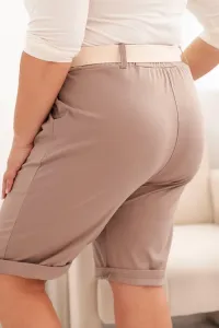 Legínovo Dámske bavlnené kraťasy Plus Size s opaskom hnedé Farba: Hnedá