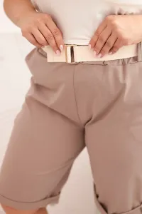 Legínovo Dámske bavlnené kraťasy Plus Size s opaskom hnedé Farba: Hnedá
