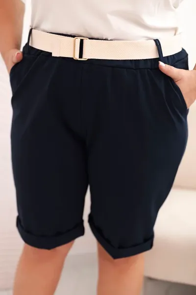 Legínovo Dámske bavlnené kraťasy Plus Size s opaskom hnedé Farba: Hnedá
