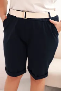 Legínovo Dámske bavlnené kraťasy Plus Size s opaskom hnedé Farba: Hnedá