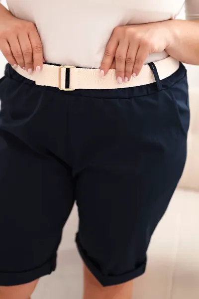 Legínovo Dámske bavlnené kraťasy Plus Size s opaskom hnedé Farba: Hnedá