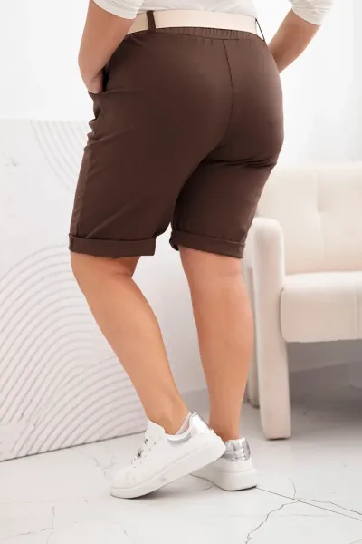 Legínovo Dámske bavlnené kraťasy Plus Size s opaskom hnedé Farba: Hnedá