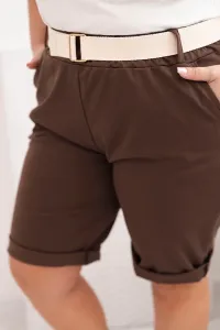Legínovo Dámske bavlnené kraťasy Plus Size s opaskom hnedé Farba: Hnedá