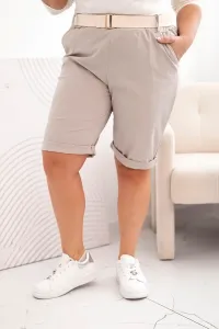 Legínovo Dámske bavlnené kraťasy Plus Size s opaskom hnedé Farba: Hnedá