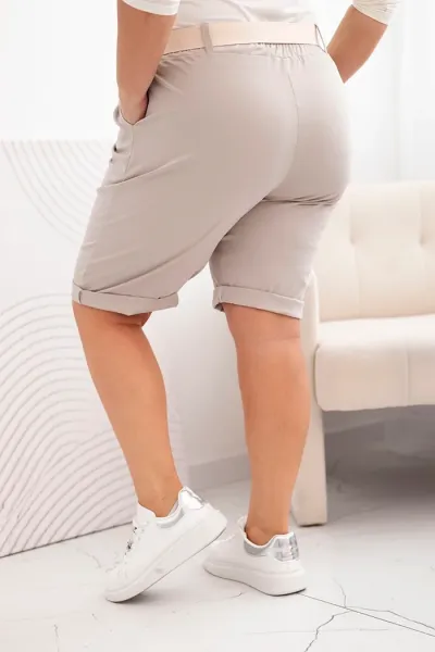 Legínovo Dámske bavlnené kraťasy Plus Size s opaskom hnedé Farba: Hnedá
