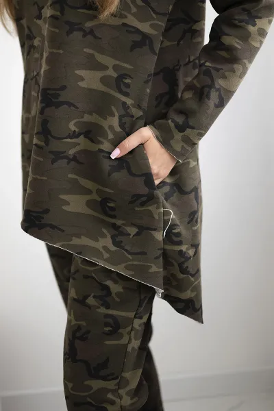 Legínovo Dámsky set s kapucňou a maskáčovou potlačou khaki + zelená Farba: Sivá, Veľkosť: UNI