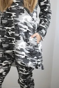 Legínovo Dámsky set s kapucňou a maskáčovou potlačou khaki + zelená Farba: Sivá, Veľkosť: UNI