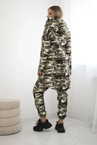 Legínovo Dámsky set s kapucňou a maskáčovou potlačou khaki + zelená Farba: Sivá, Veľkosť: UNI