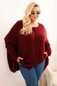 Legínovo Dámsky sveter Plus Size s akrylom vo voľnom strihu a 3/4 rukávom hnedý Farba: Hnedá, Veľkosť: UNI