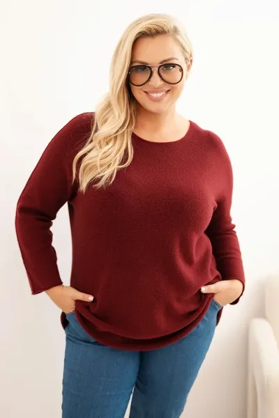 Legínovo Dámsky sveter plus size s lodičkovým výstrihom hnedý Farba: Olivová, Veľkosť: UNI