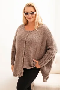 Legínovo Dámsky sveter Plus Size s akrylom vo voľnom strihu a 3/4 rukávom hnedý Farba: Hnedá, Veľkosť: UNI
