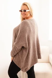 Legínovo Dámsky sveter Plus Size s akrylom vo voľnom strihu a 3/4 rukávom hnedý Farba: Hnedá, Veľkosť: UNI