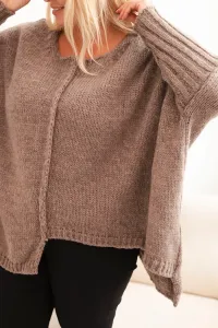 Legínovo Dámsky sveter Plus Size s akrylom vo voľnom strihu a 3/4 rukávom hnedý Farba: Hnedá, Veľkosť: UNI
