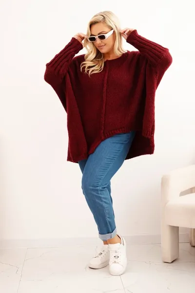 Legínovo Dámsky sveter Plus Size s akrylom vo voľnom strihu a 3/4 rukávom hnedý Farba: Hnedá, Veľkosť: UNI
