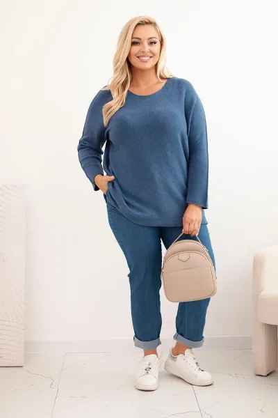 Legínovo Dámsky sveter plus size s lodičkovým výstrihom hnedý Farba: Olivová, Veľkosť: UNI