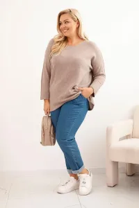 Legínovo Dámsky sveter plus size s lodičkovým výstrihom hnedý Farba: Olivová, Veľkosť: UNI