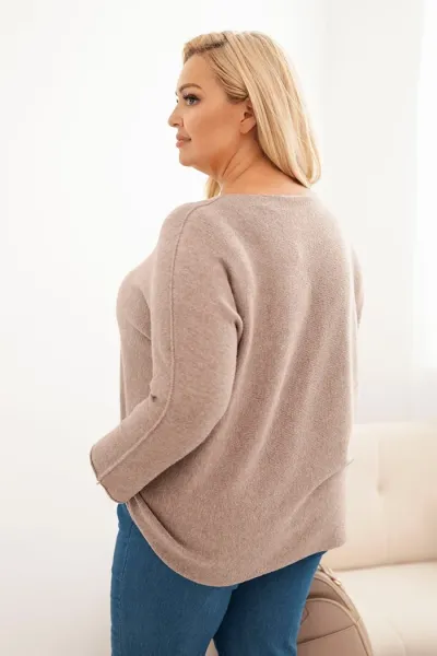 Legínovo Dámsky sveter plus size s lodičkovým výstrihom hnedý Farba: Olivová, Veľkosť: UNI