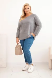 Legínovo Dámsky sveter plus size s lodičkovým výstrihom hnedý Farba: Olivová, Veľkosť: UNI
