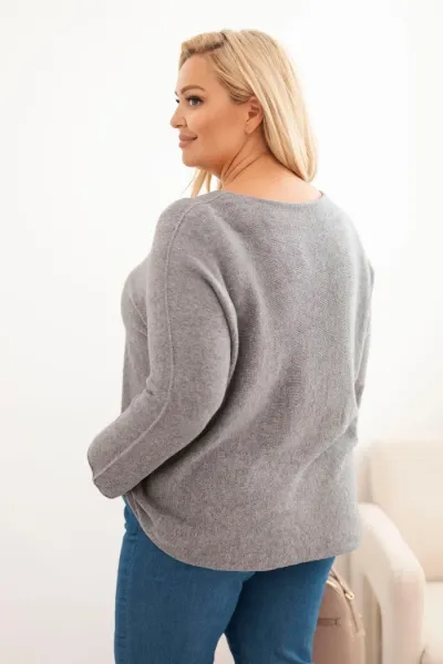 Legínovo Dámsky sveter plus size s lodičkovým výstrihom hnedý Farba: Olivová, Veľkosť: UNI