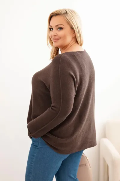 Legínovo Dámsky sveter plus size s lodičkovým výstrihom hnedý Farba: Olivová, Veľkosť: UNI
