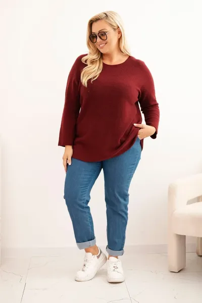 Legínovo Dámsky sveter plus size s lodičkovým výstrihom hnedý Farba: Olivová, Veľkosť: UNI