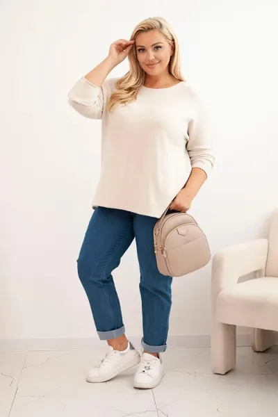 Legínovo Dámsky sveter plus size s lodičkovým výstrihom hnedý Farba: Olivová, Veľkosť: UNI