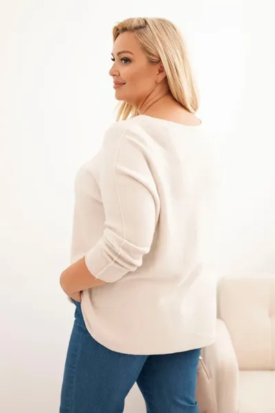 Legínovo Dámsky sveter plus size s lodičkovým výstrihom hnedý Farba: Olivová, Veľkosť: UNI