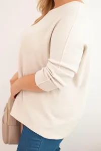 Legínovo Dámsky sveter plus size s lodičkovým výstrihom hnedý Farba: Olivová, Veľkosť: UNI