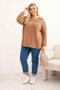 Legínovo Dámsky sveter plus size s lodičkovým výstrihom hnedý Farba: Olivová, Veľkosť: UNI