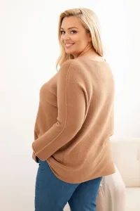 Legínovo Dámsky sveter plus size s lodičkovým výstrihom hnedý Farba: Olivová, Veľkosť: UNI