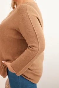 Legínovo Dámsky sveter plus size s lodičkovým výstrihom hnedý Farba: Olivová, Veľkosť: UNI