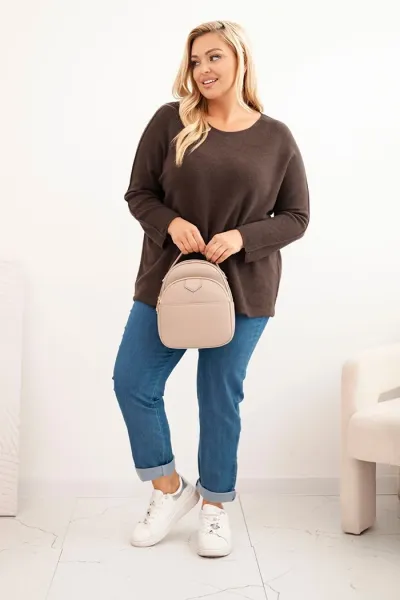 Legínovo Dámsky sveter plus size s lodičkovým výstrihom hnedý Farba: Olivová, Veľkosť: UNI