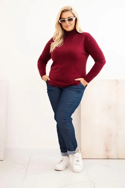 Legínovo Dámsky rolákový sveter Plus Size z viskózy bordový Farba: Hnedá, Veľkosť: UNI