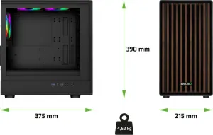 EVOLVEO Panthera, mATX skriňa, 3x ARGB 120 mm ventilátor, drevený predný panel + sklenený bočný panel