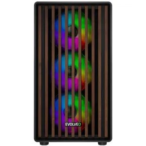 EVOLVEO Panthera, skříň mATX, 6x ARGB ventilátor 120mm, dřevěný přední panel + skleněná bočnice