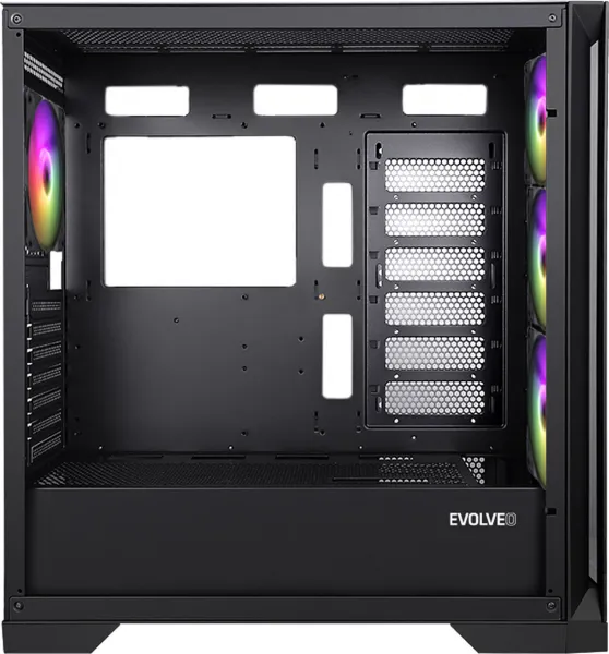 EVOLVEO Ptero Q2G, skříň ATX, 4x ARGB ventilátor, čelní+boční panel sklo, černá